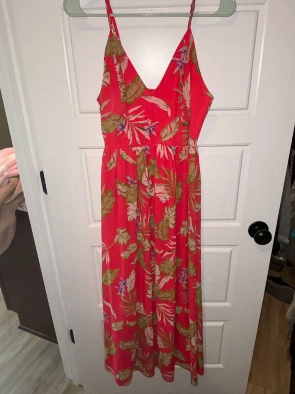 Coach Coral Floral Maxi Dress with Green Leaf Print